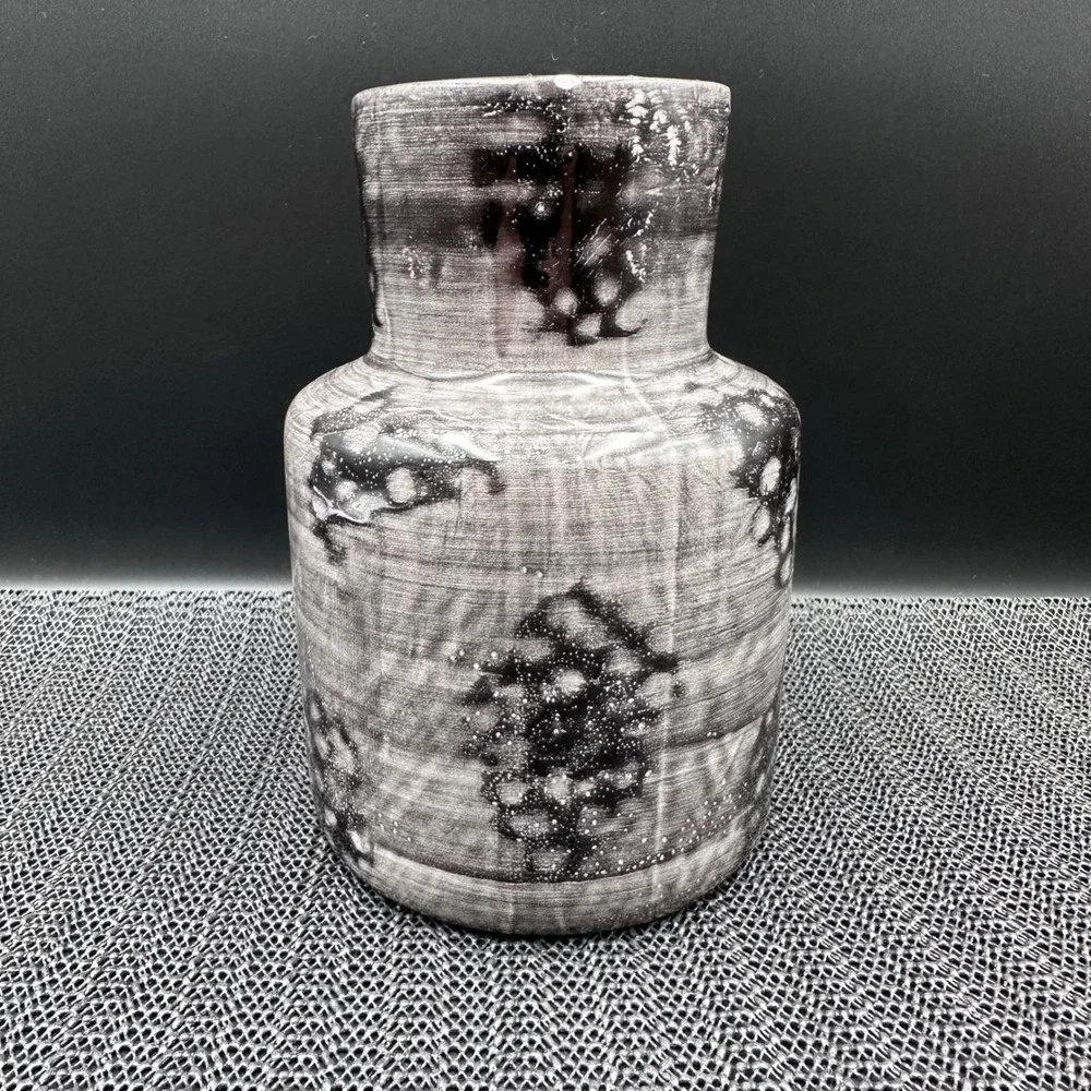 Made For Retail Ceramic Vase Black White Glaze Abstract Decor 7in 234-25-9913
